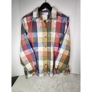 ALFRED DUNNER 18 Women's Top Button Up Long Sleeve Blouse Red Green Blue floral